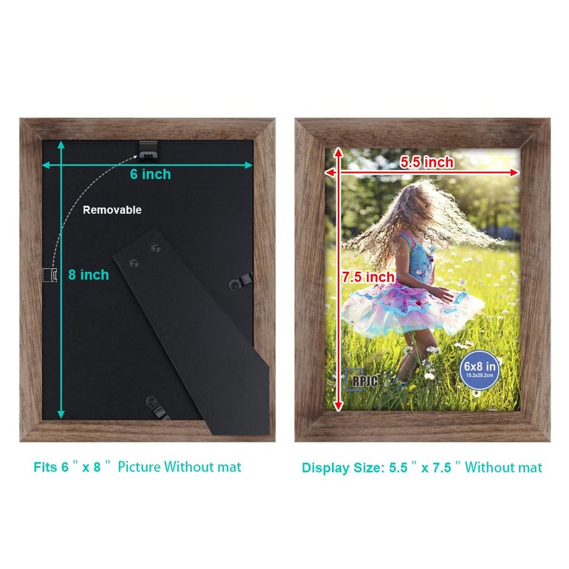 RPJC 6x8 inch Picture Frame Made of Solid Wood and High Definition Glass Display Pictures for Table Top Display and Wall Mounting Photo Frame with Stand Carbonized - Image 4